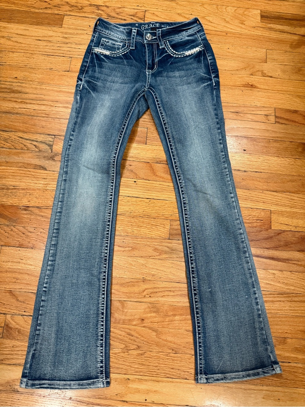 Grace in LA Medium Wash Flare Jeans - Blue